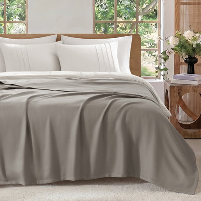 100% Certified Egyptian Cotton Blanket - Micro- herringbone Grey
