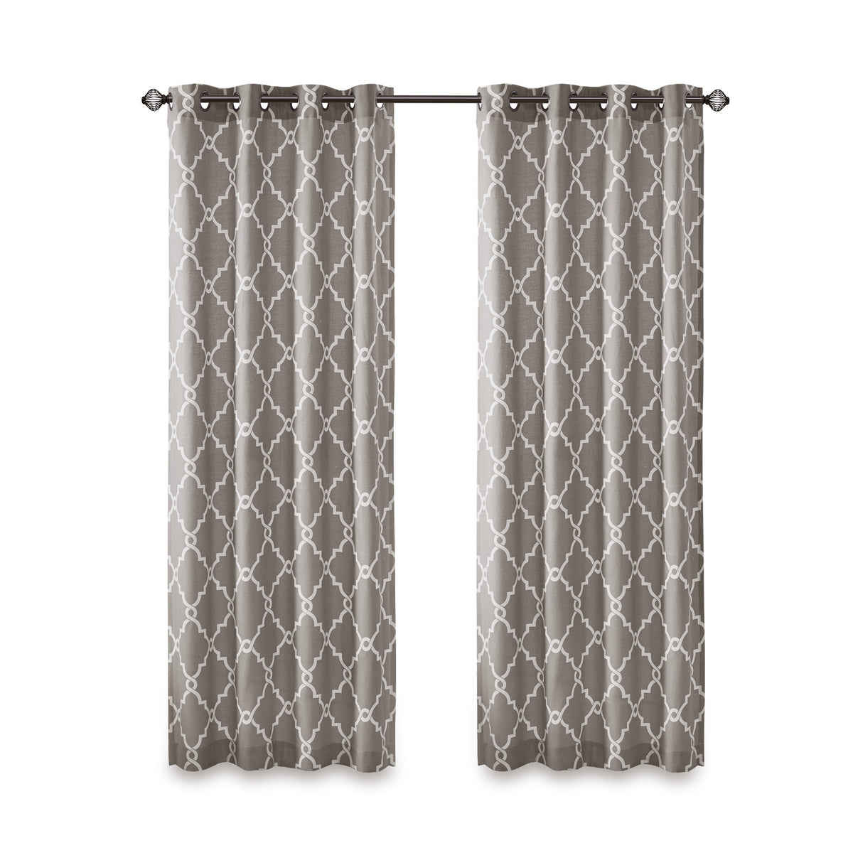 Saratoga Fretwork Print Grommet Top Window Curtain Panel - Grey/White