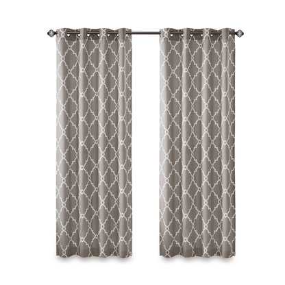 Saratoga Fretwork Print Grommet Top Window Curtain Panel - Grey/White