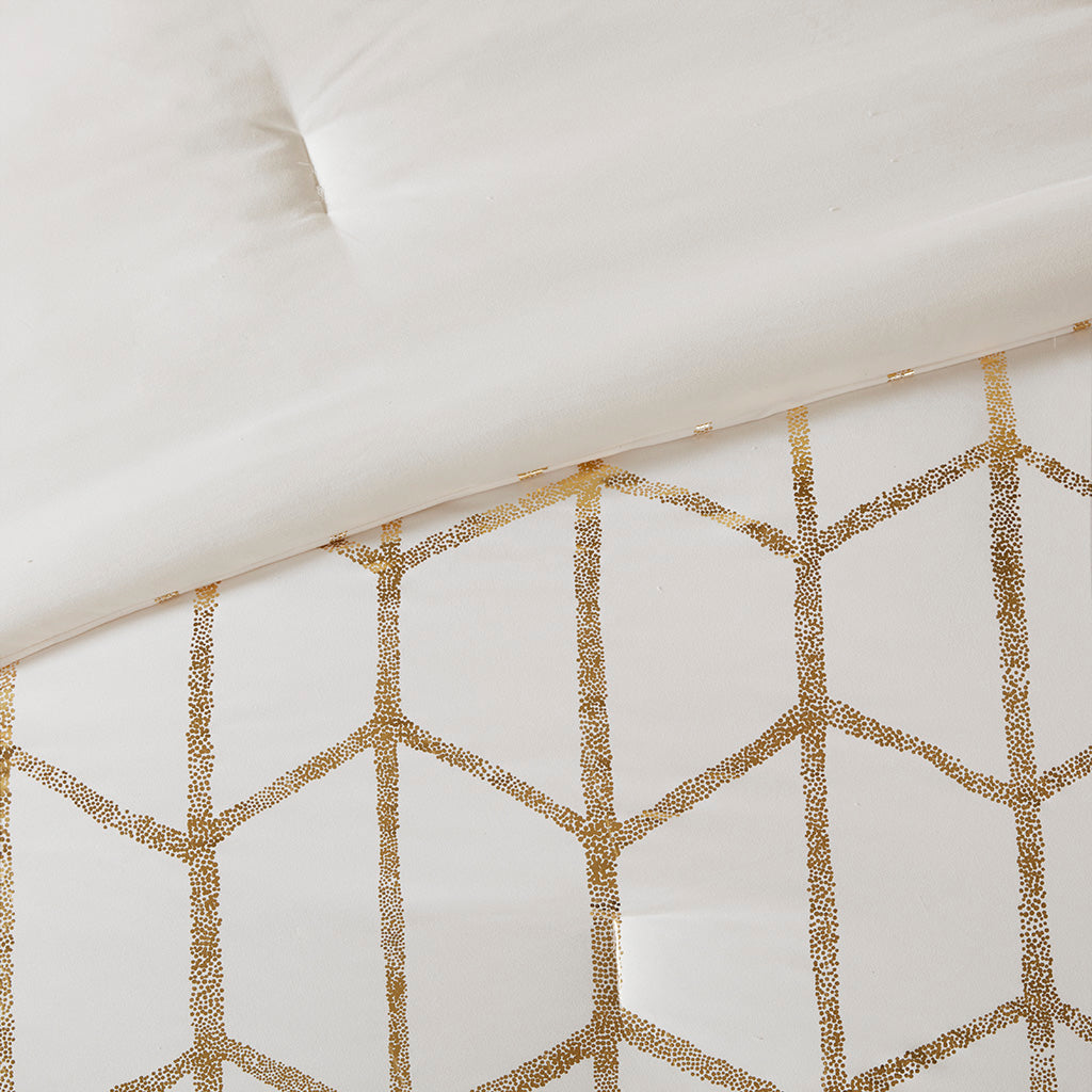 Raina Metallic Printed Comforter Set - Ivory/Gold