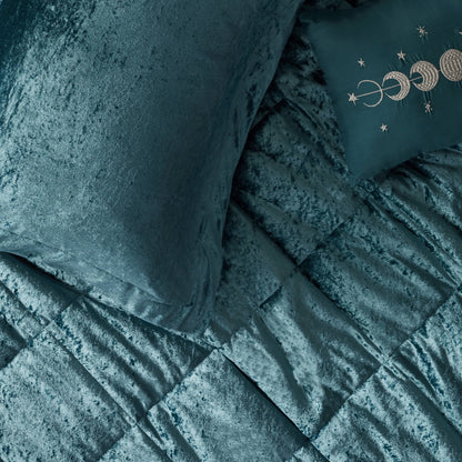 Felicia Velvet Comforter Set with Throw Pillow - Teal