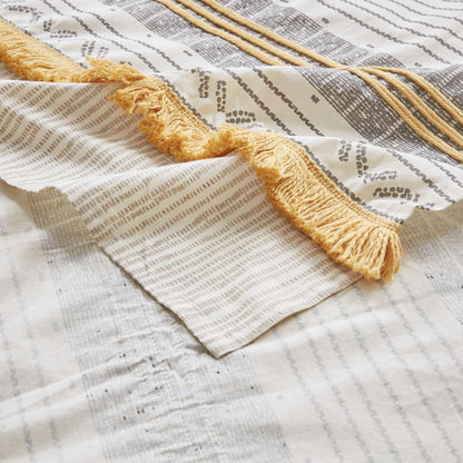 Cody Cotton Stripe Printed Shower Curtain with Tassel - Gray/Yellow