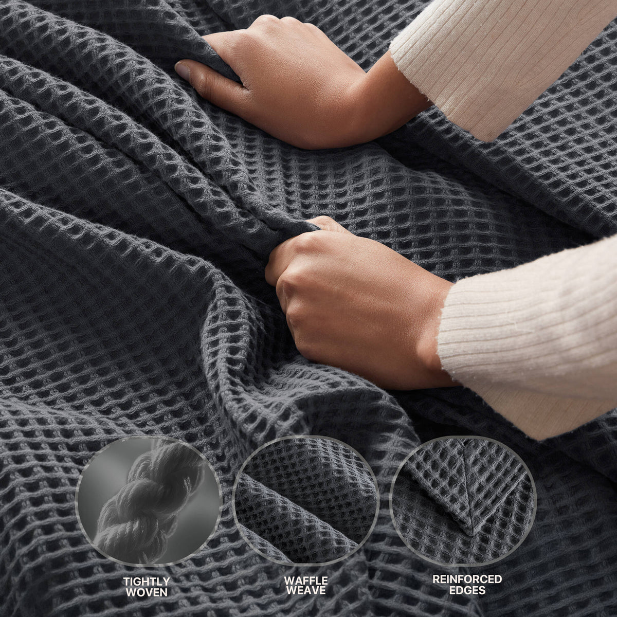 Waffle Weave Cotton Blanket - Dark Grey