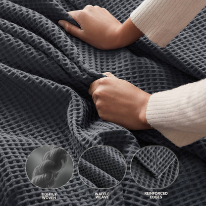 Waffle Weave Cotton Blanket - Dark Grey