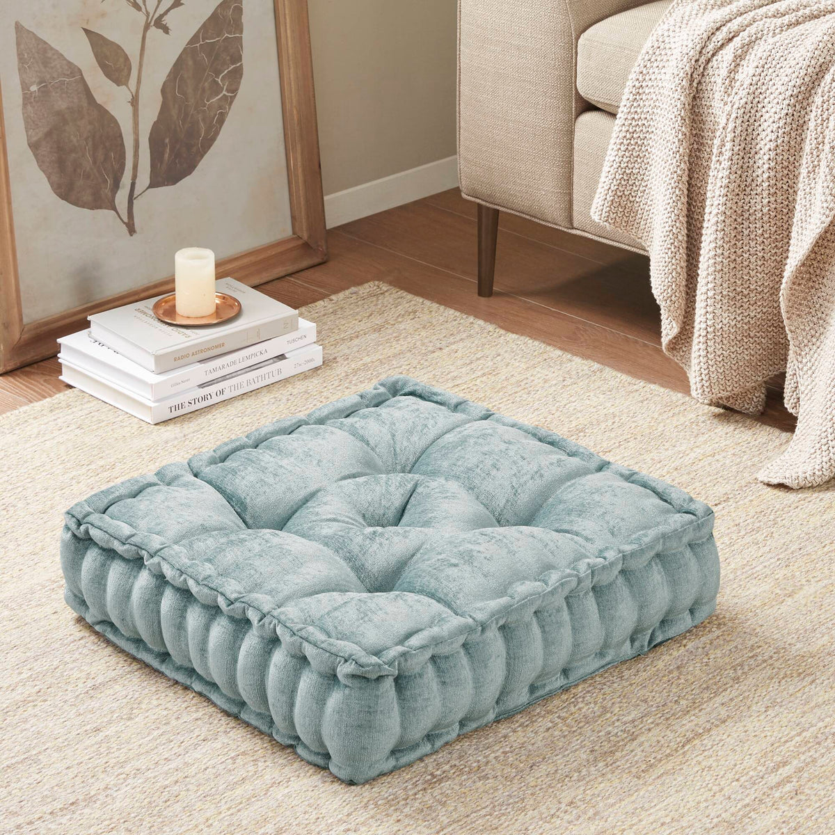 Azza Poly Chenille Square Floor Pillow Cushion Compress Pack - Aqua