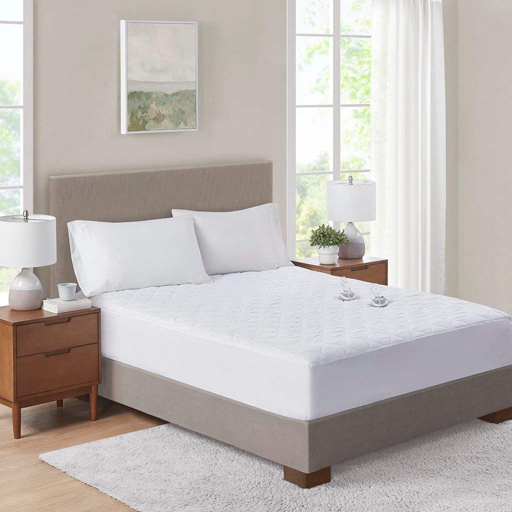 Microfiber Heated Mattress Pad - White