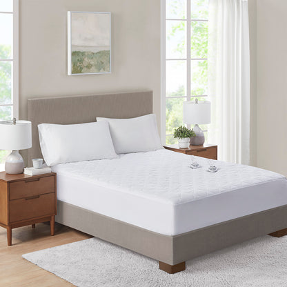 Microfiber Heated Mattress Pad - White
