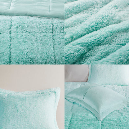 Brielle Ombre Shaggy Long Fur Comforter Mini Set - Aqua