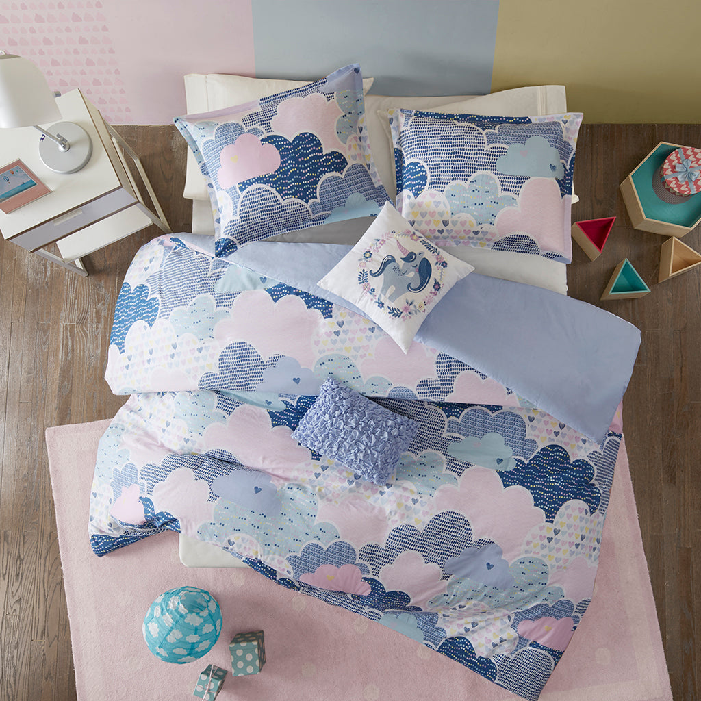 Cloud Cotton Printed Duvet Cover Set - Blue