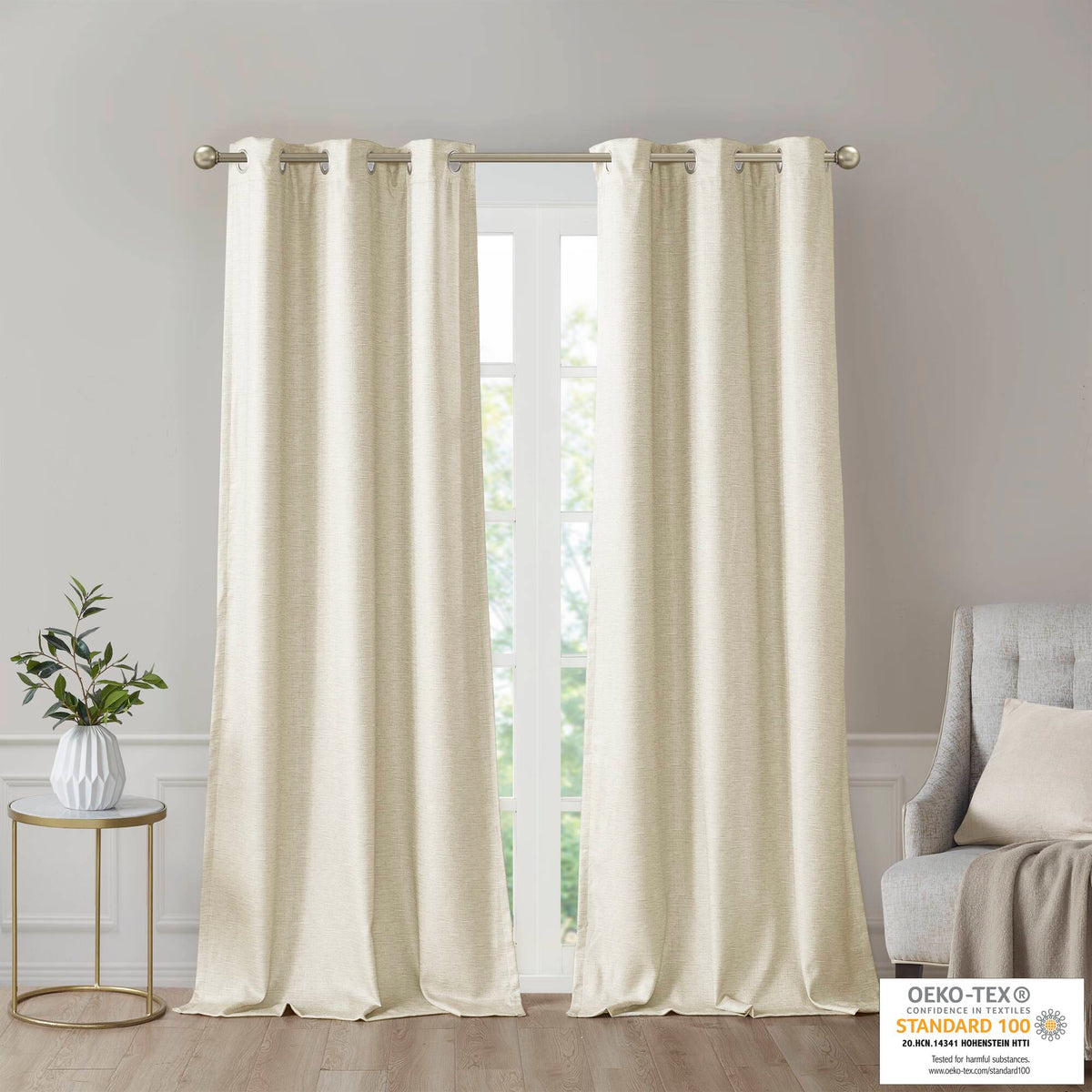 Como Tonal Printed Faux Silk Room Darkening Curtain Panel Pair - Ivory