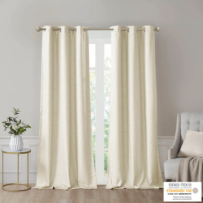 Como Tonal Printed Faux Silk Room Darkening Curtain Panel Pair - Ivory