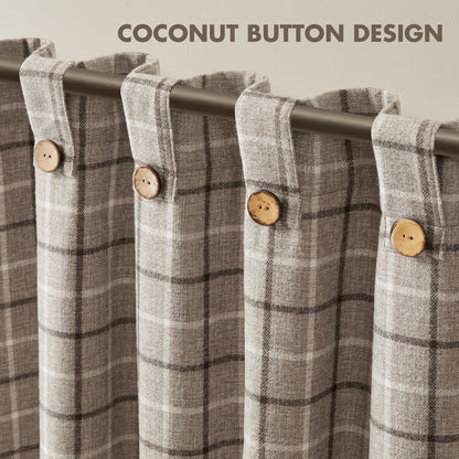 Anaheim Plaid Rod Pocket and Back Tab Curtain Panel with Fleece Lining - Brown