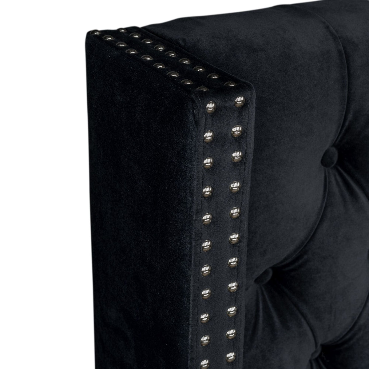 Amelia Upholstered Wingback Headboard with Button Tufting & Nailhead Trim - Black Velvet
