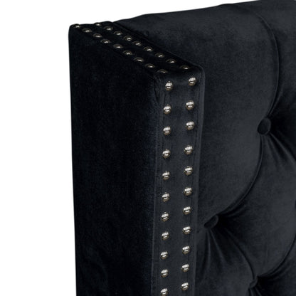 Amelia Upholstered Wingback Headboard with Button Tufting & Nailhead Trim - Black Velvet
