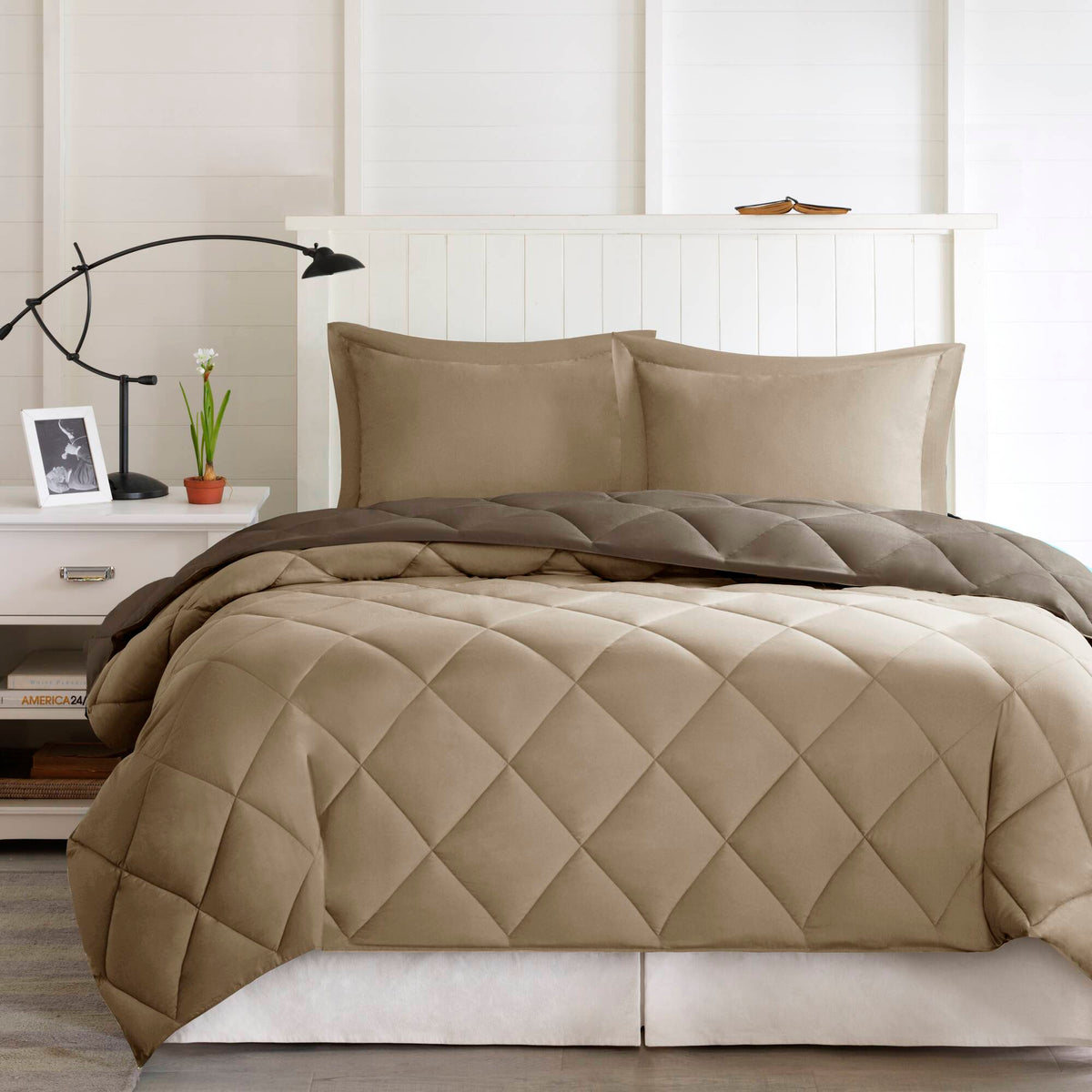Larkspur 3M Scotchgard Reversible Down Alt Comforter Set - Brown/Sand