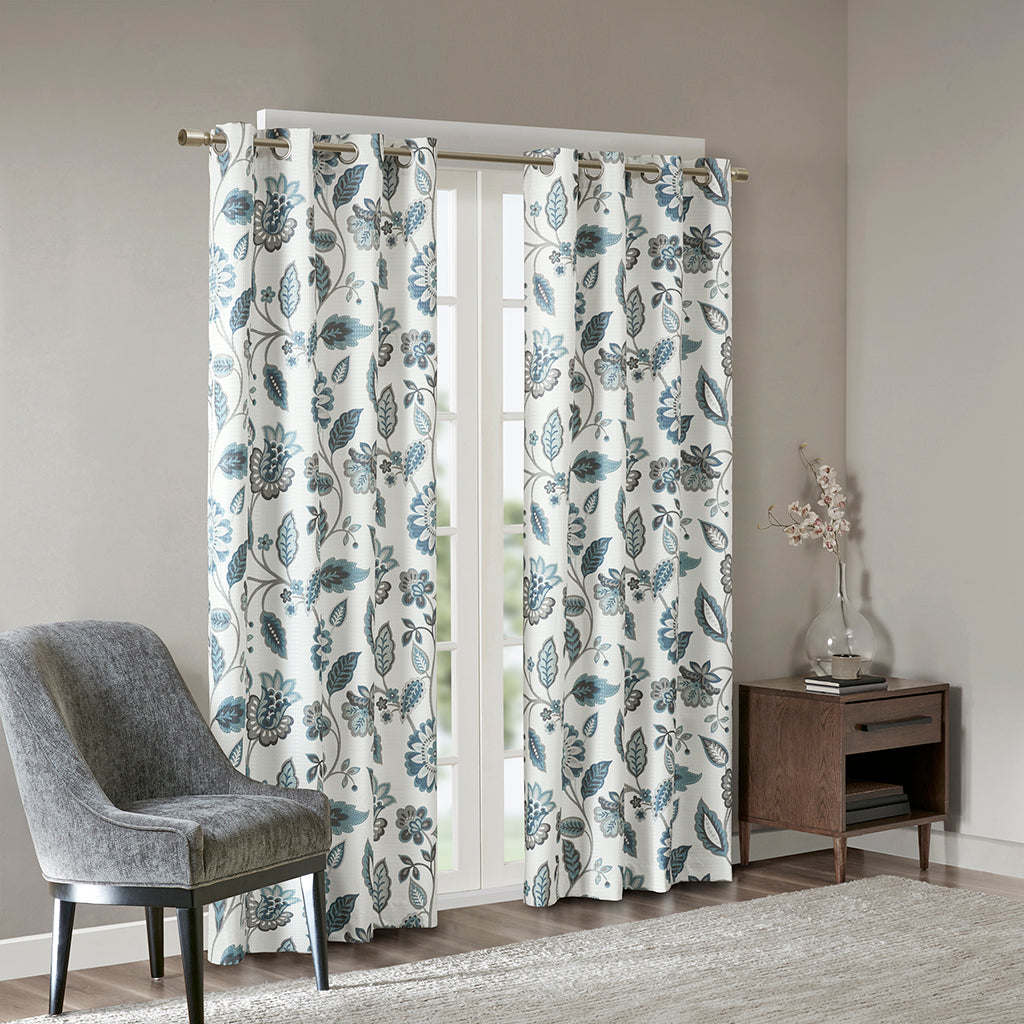 Camille Jacquard Printed Room Darkening Curtain Panel - Aqua