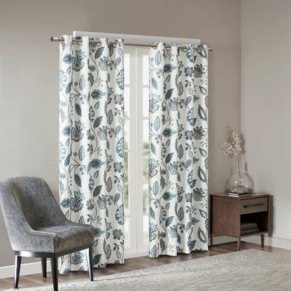 Camille Jacquard Printed Room Darkening Curtain Panel - Aqua