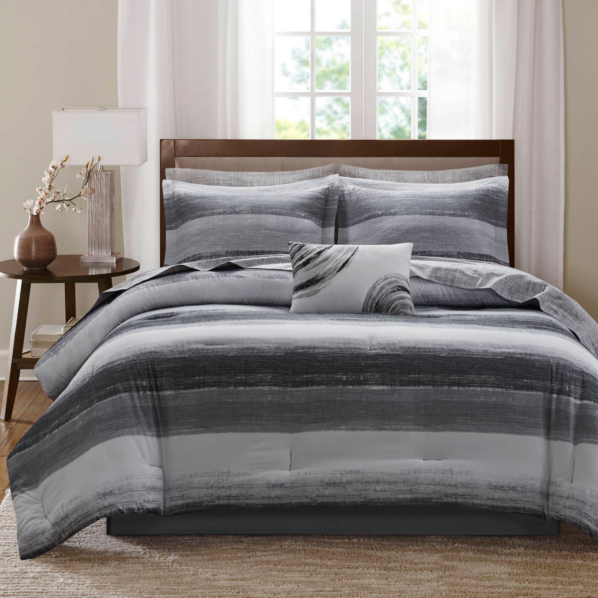Saben Comforter Set with Cotton Bed Sheets - Black