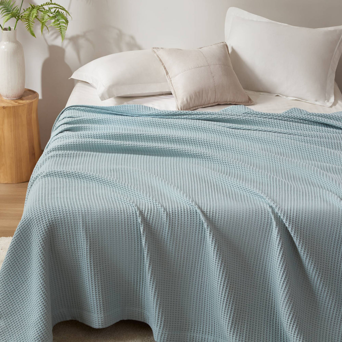 Waffle Weave Cotton Blanket - Aqua