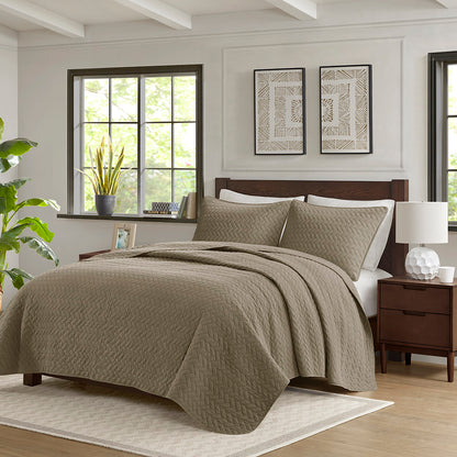 Velvet Touch 3 Piece Luxurious Oversized Quilt Set - Taupe