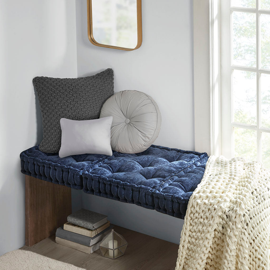 Azza Poly Chenille Square Floor Pillow Cushion Compress Pack - Navy