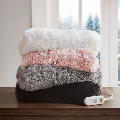 Malea Shaggy Faux Fur Heated Throw - Black