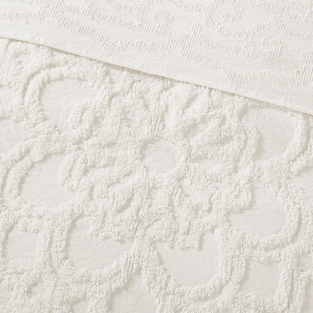Laetitia Tufted Cotton Chenille Medallion Fringe Coverlet Mini Set - Off-White