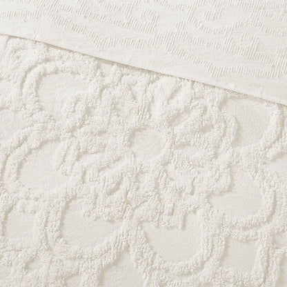 Laetitia Tufted Cotton Chenille Medallion Fringe Coverlet Mini Set - Off-White