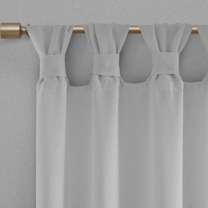 Rosette Floral Embellished Cuff Tab Top Solid Curtain Panel - Grey