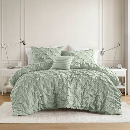 Bailey Diamond Pintuck Pleated Woven Comforter Set - Green