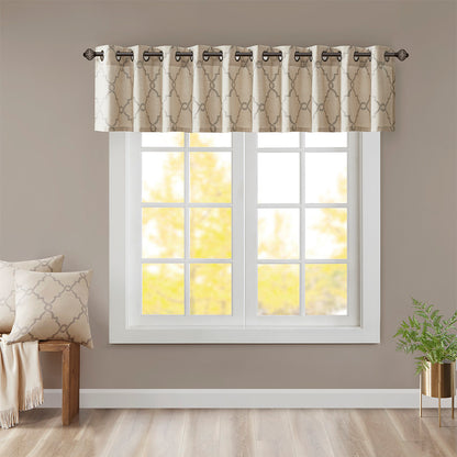 Saratoga Fretwork Print Grommet Top Window Valance - Beige/Grey