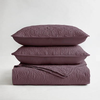 Quebec Reversible Quilt Set - Purple
