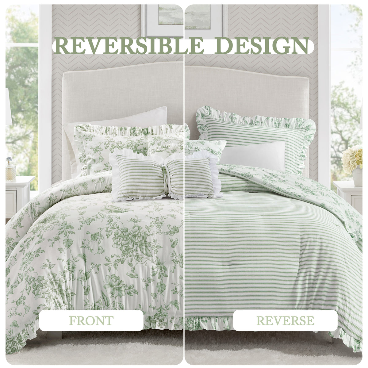Adele Comforter Set with Decorative Pillows - Green