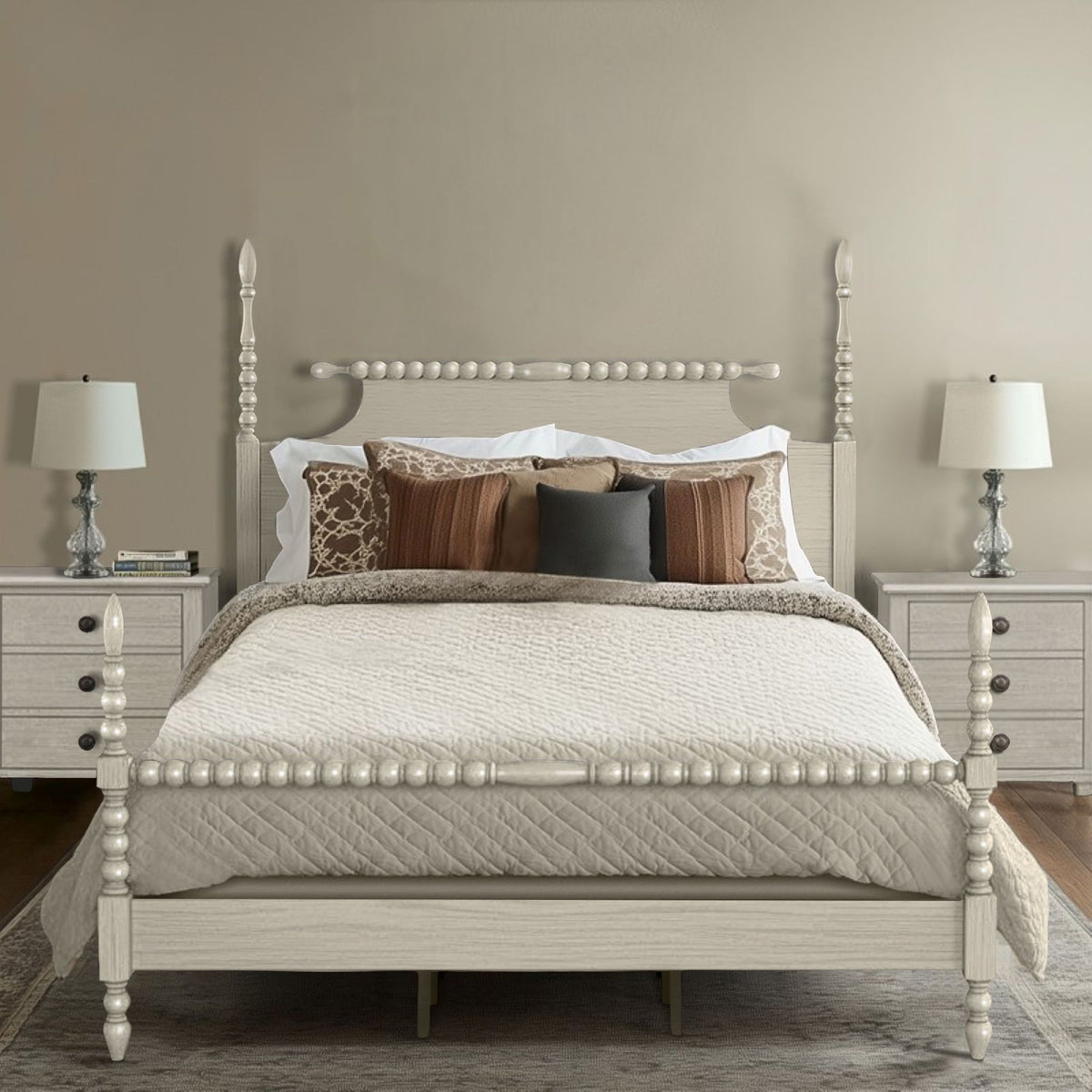 Beckett Turned Wood Spindle Bed - Antique Cream