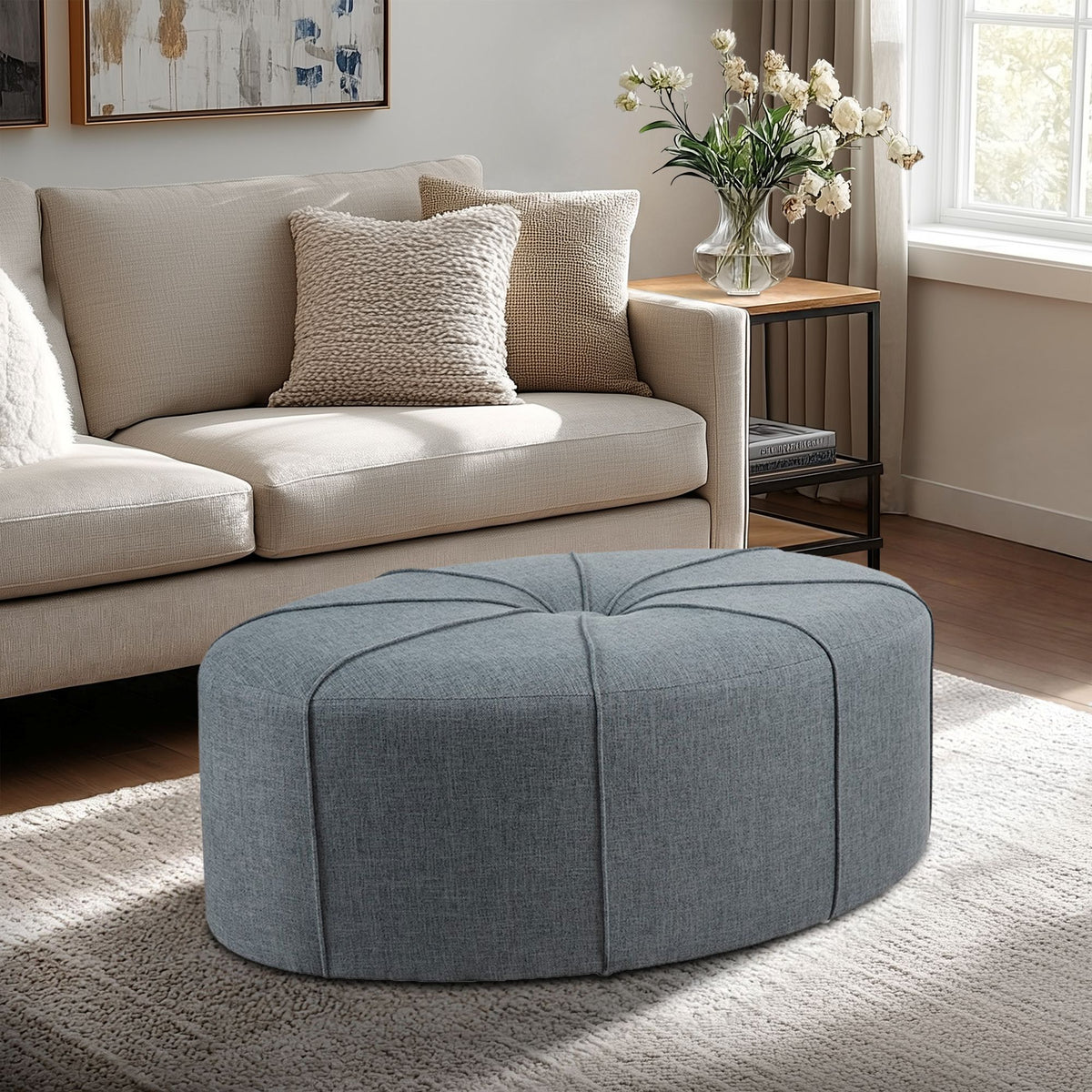 Ferris Oval Ottoman - Blue Multi
