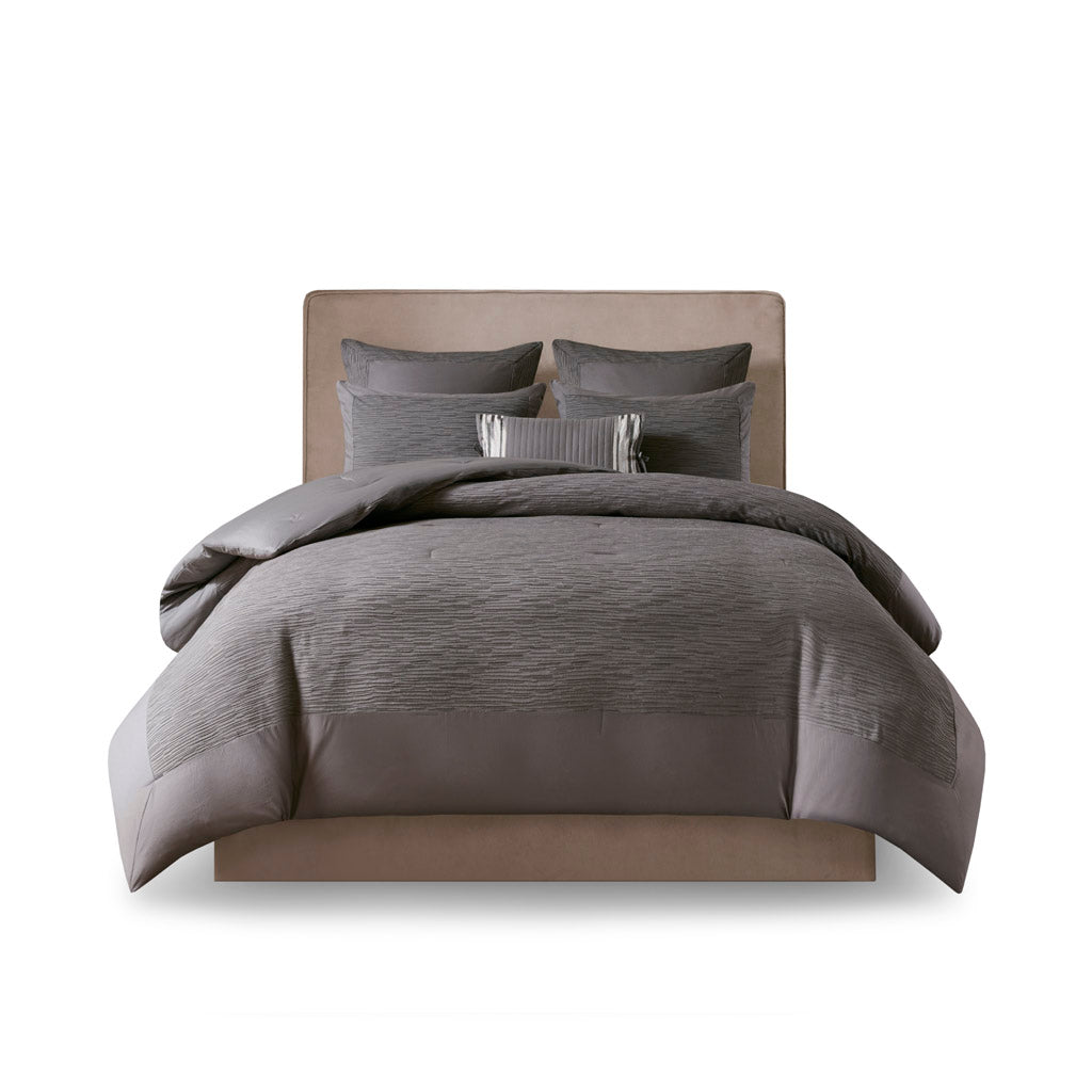 Hanae Cotton Blend Yarn Dyed 3 Piece Comforter Set - Grey