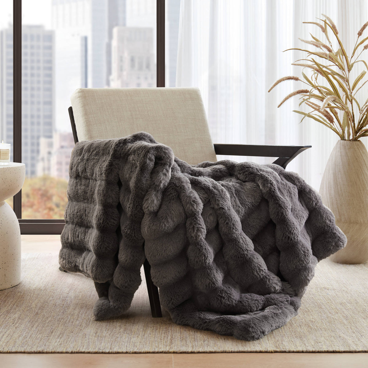 Vivienne Faux Fur Throw - Channel Charcoal