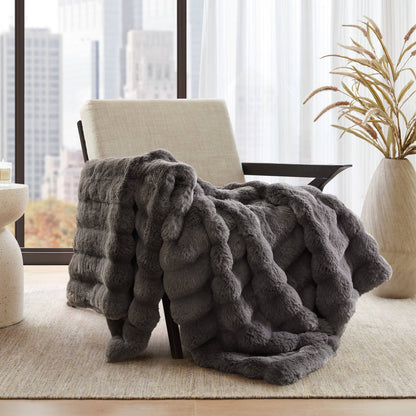 Vivienne Faux Fur Throw - Channel Charcoal