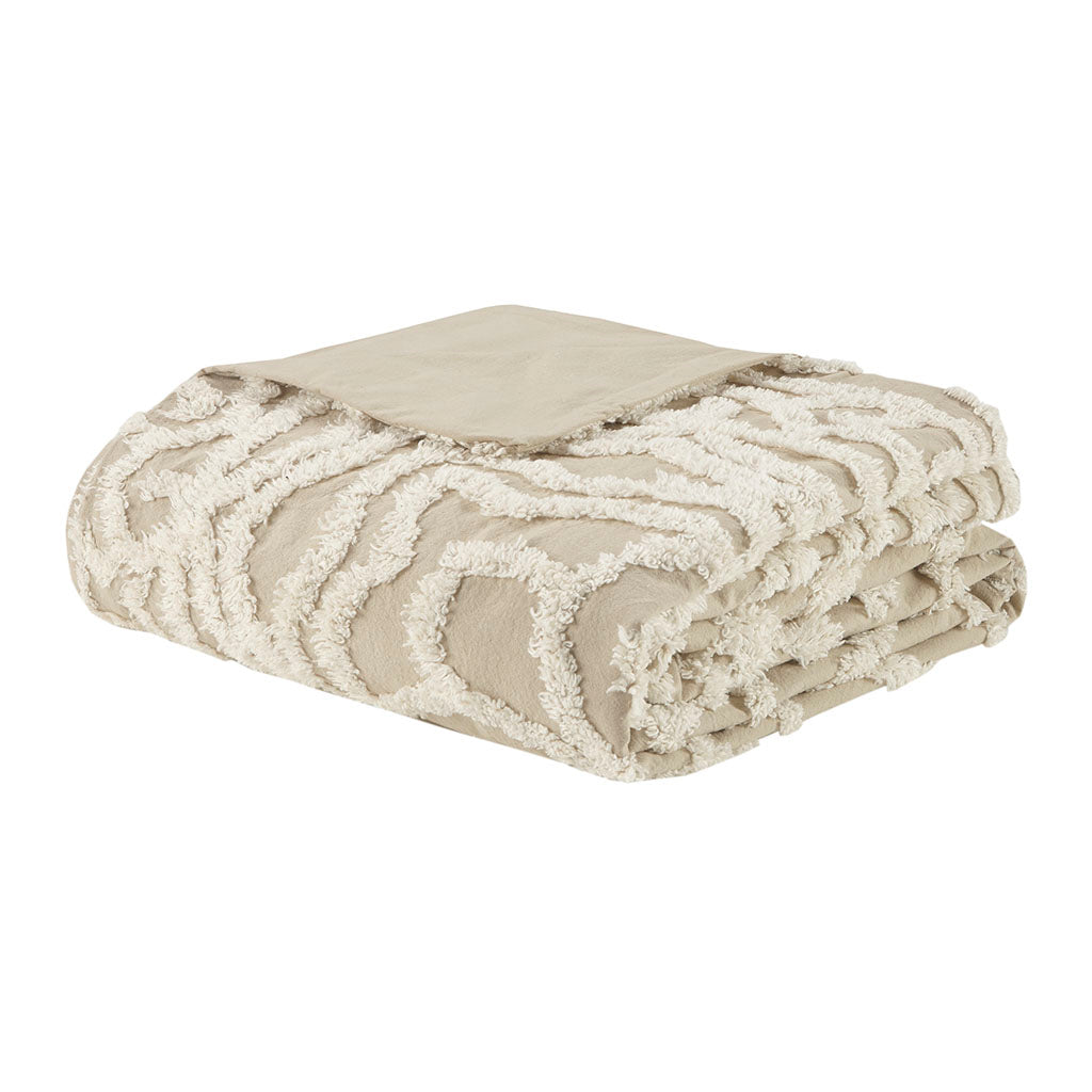 Laetitia Tufted Cotton Chenille Medallion Duvet Cover Set - Taupe
