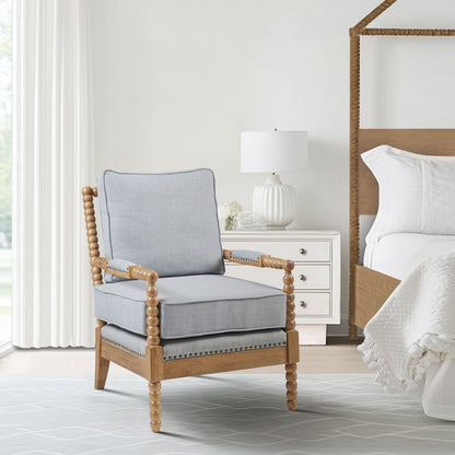 Donohue Turned Spindle Wood Accent Armchair - Light Blue/Camel Oak