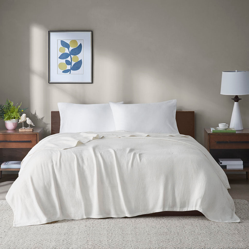 Freshspun Basketweave Cotton Blanket - Cream