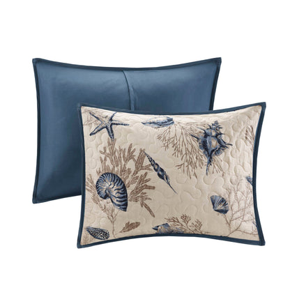 Bayside Brushed Microfiber Quilt Set with Throw Pillows - Blue