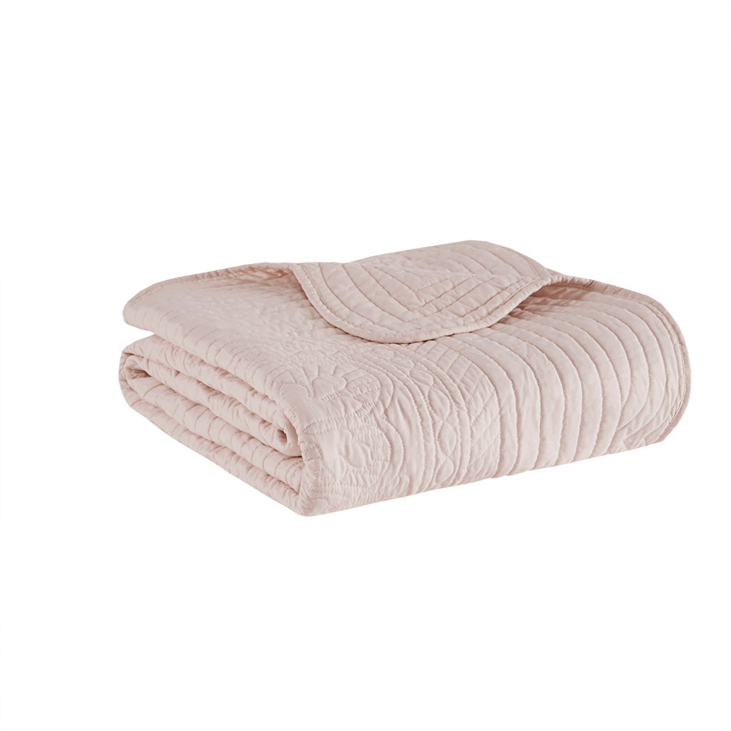 Tuscany Oversized Quilted Throw with Scalloped Edges - Blush