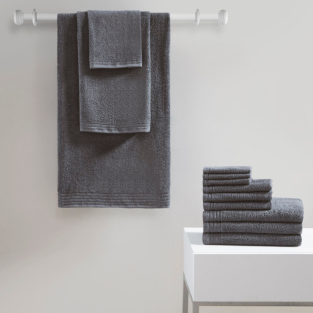 Big Bundle 100% Cotton Quick Dry 12 Piece Bath Towel Set - Grey