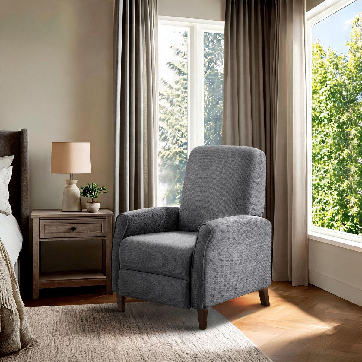 Marena Upholstered Manual Push Back Recliner - Dark Grey