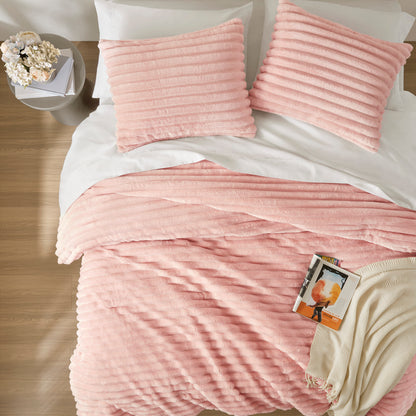 Avril Fluffy Ribbed Plush Comforter Set - Pink