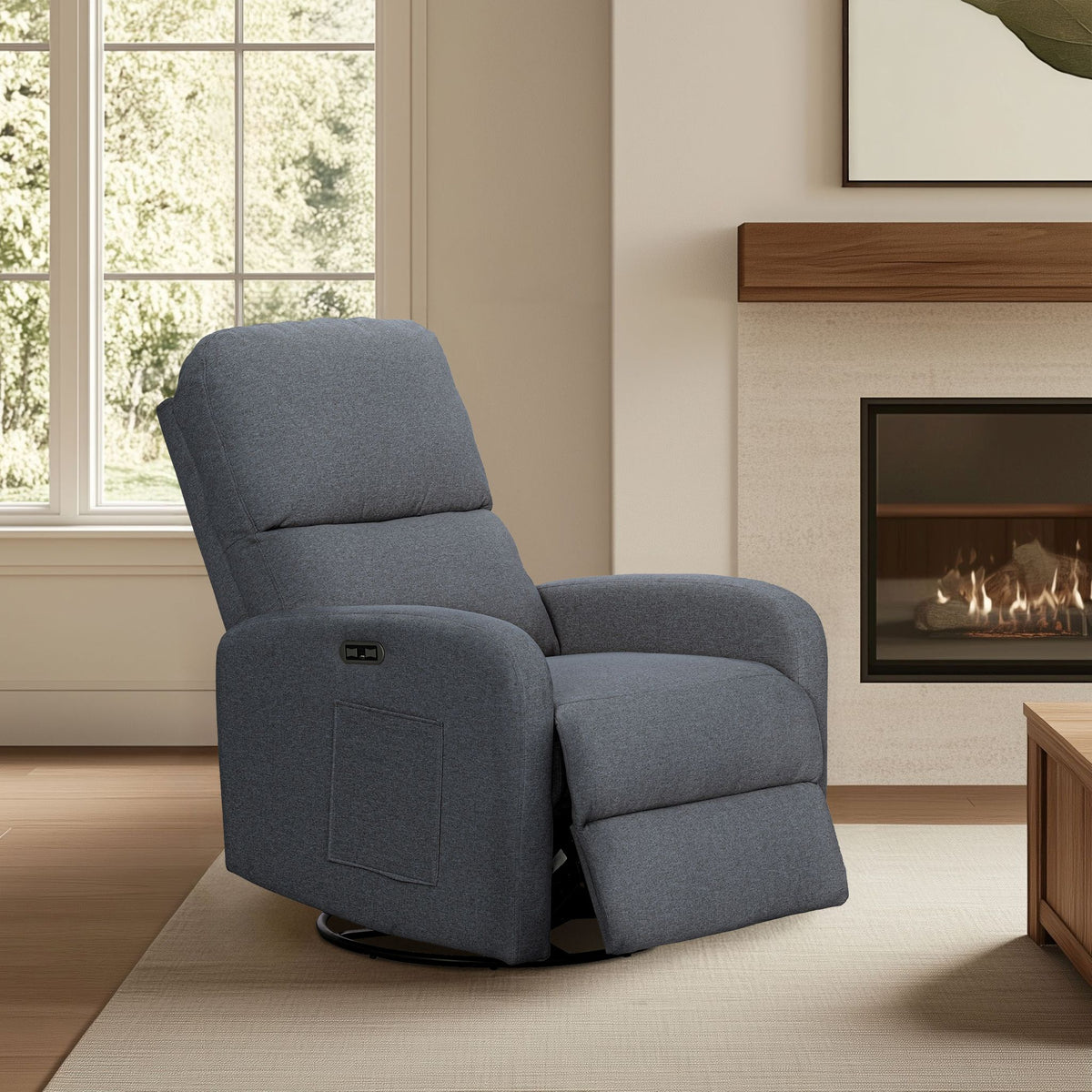 Dakota Power Recliner 3-in-1 with Swivel, Glider, Charging Station - Grey