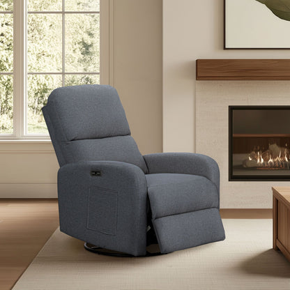 Dakota Power Recliner 3-in-1 with Swivel, Glider, Charging Station - Grey