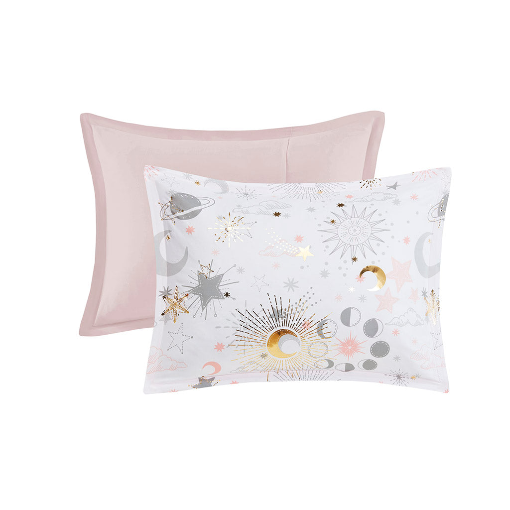 Celia Starry Sky Metallic Comforter Set with Throw Pillow - Blush/Gold