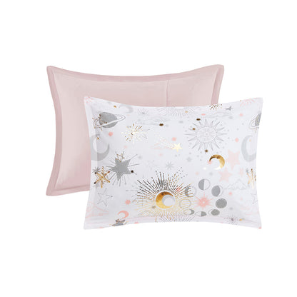 Celia Starry Sky Metallic Comforter Set with Throw Pillow - Blush/Gold